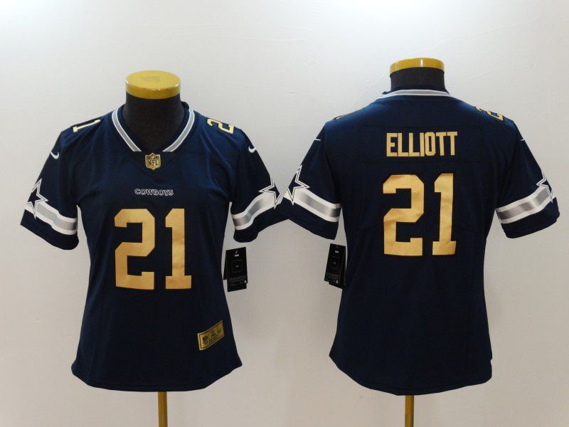 Women Dallas Cowboys #21 Ezekiel Elliott Blue Gold Letter Nike Vapor Untouchable Limited NFL Jerseys->women nfl jersey->Women Jersey